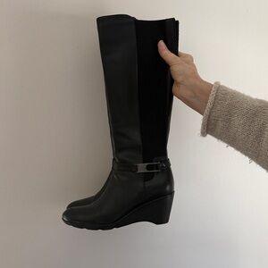 Elegant Black LeatherKnee-High Wedge Boot by Blondo